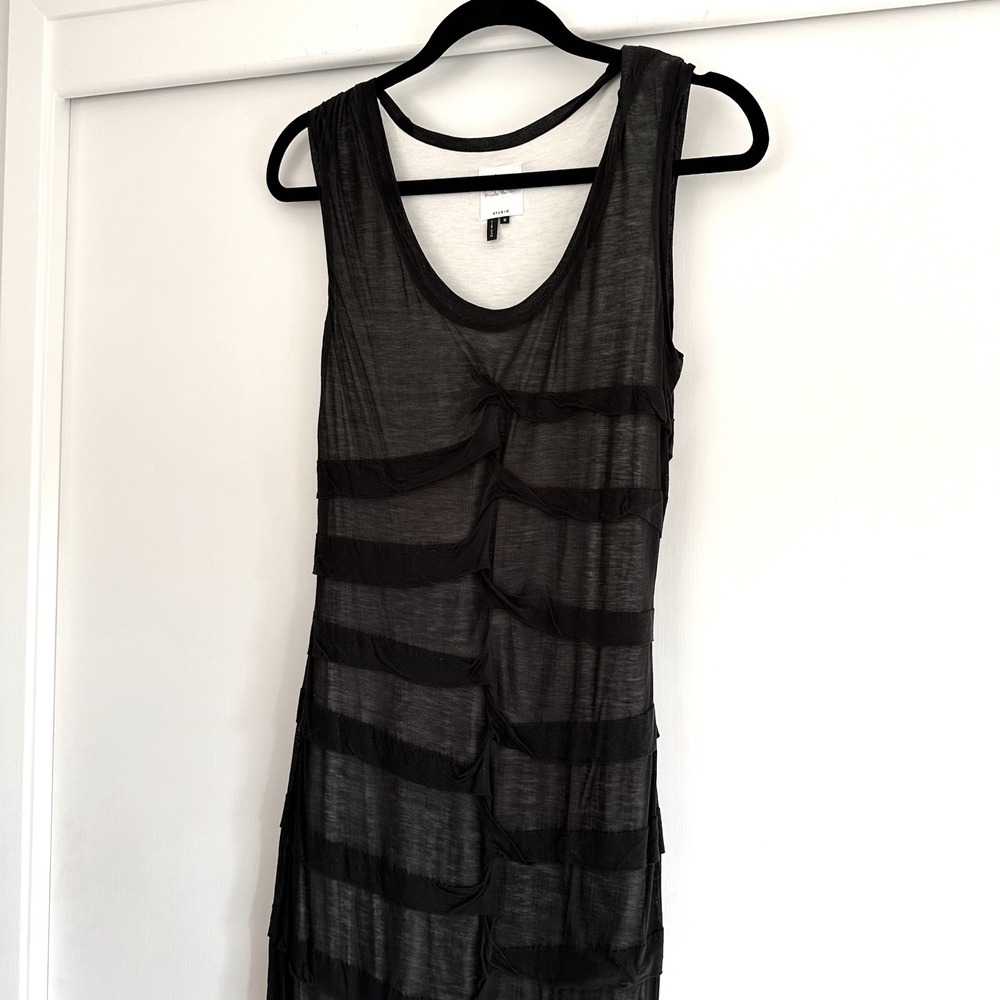 Nicole Miller‎ Studio Black Sheer Tiered Tank Dress M